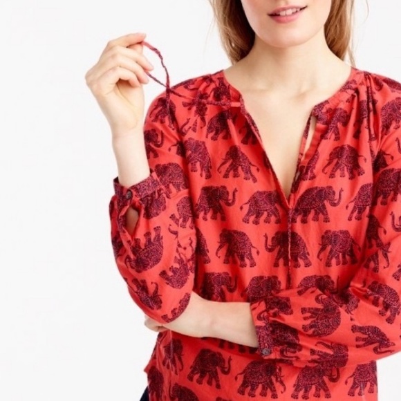 J. Crew Tops - J. Crew split neck Elephant print blouse